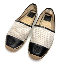 Tory Burch Grenada A-Line Mesh Espadrille Cap Toe Flats Womens 7 White Black