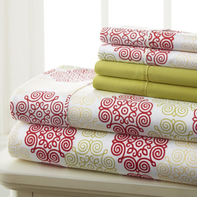 Spirit Linen King Sheet Set   Victorian Print 6-Pc Microfiber Bedding   New