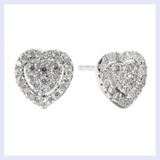 Rhodium on Sterling Silver Love Sweet Heart Clear CZ Crystal Stud Earring Post