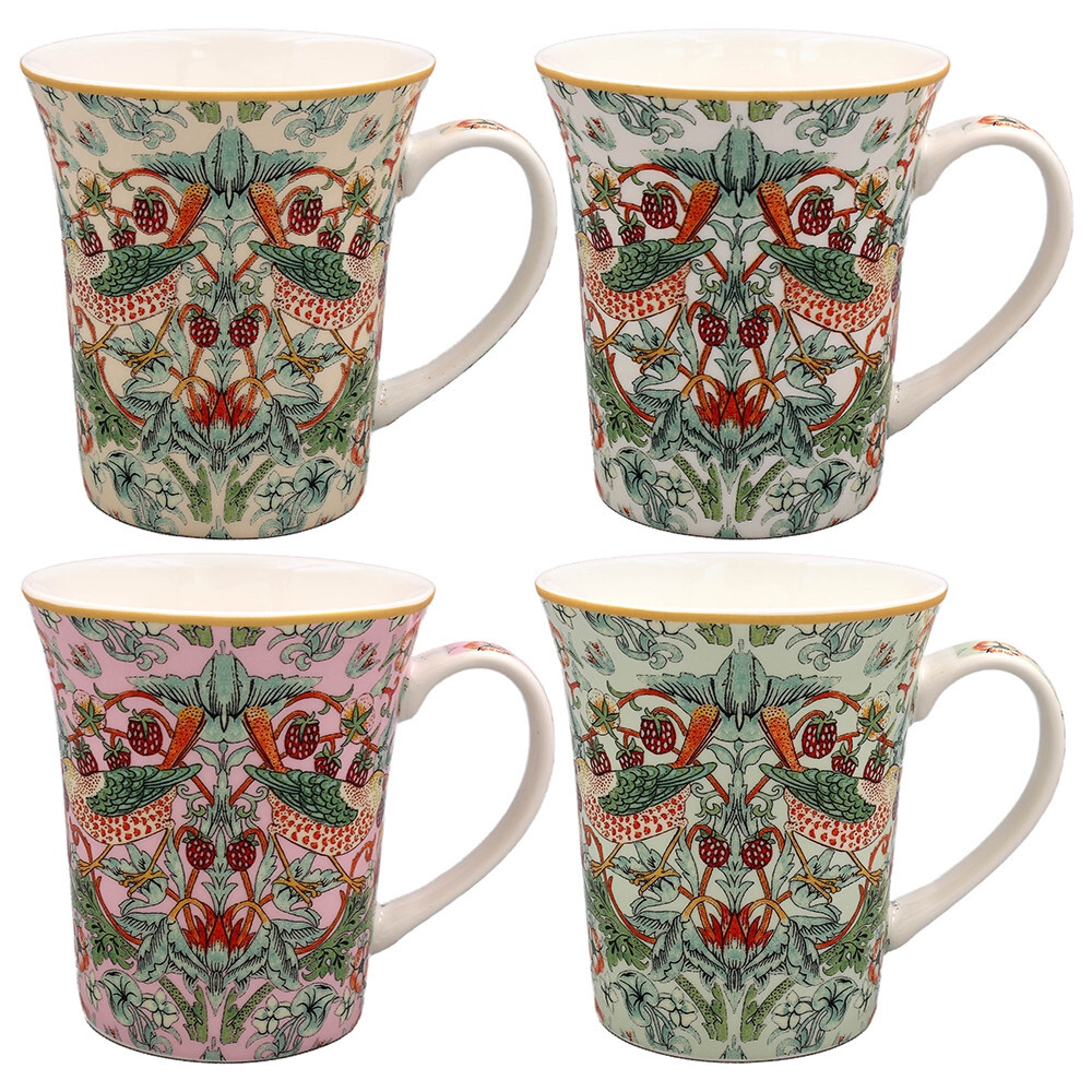 Strawberry Thief - 4 x Fine China Mug Set -  William Morris - Brand New & Boxed