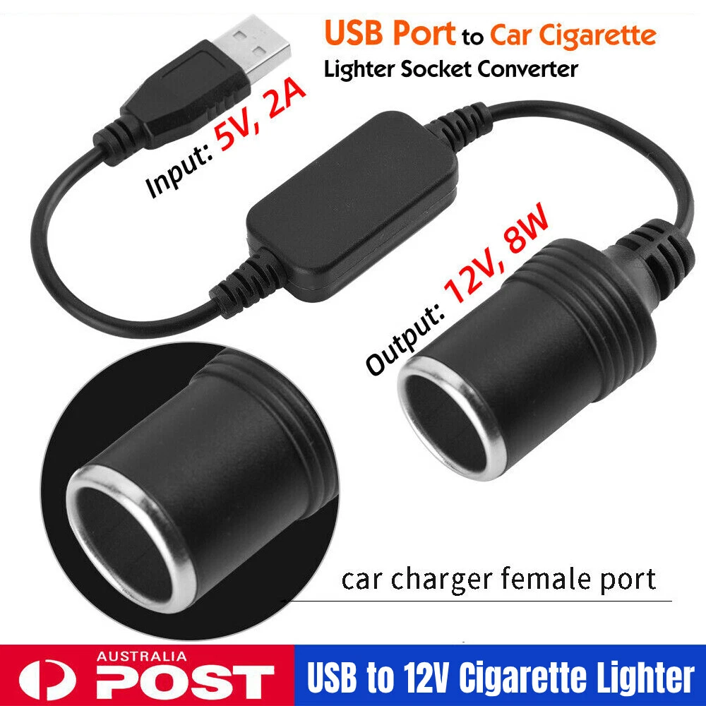 Arecord usb a male to 12v 2024 car cigarette lighter socket female converter