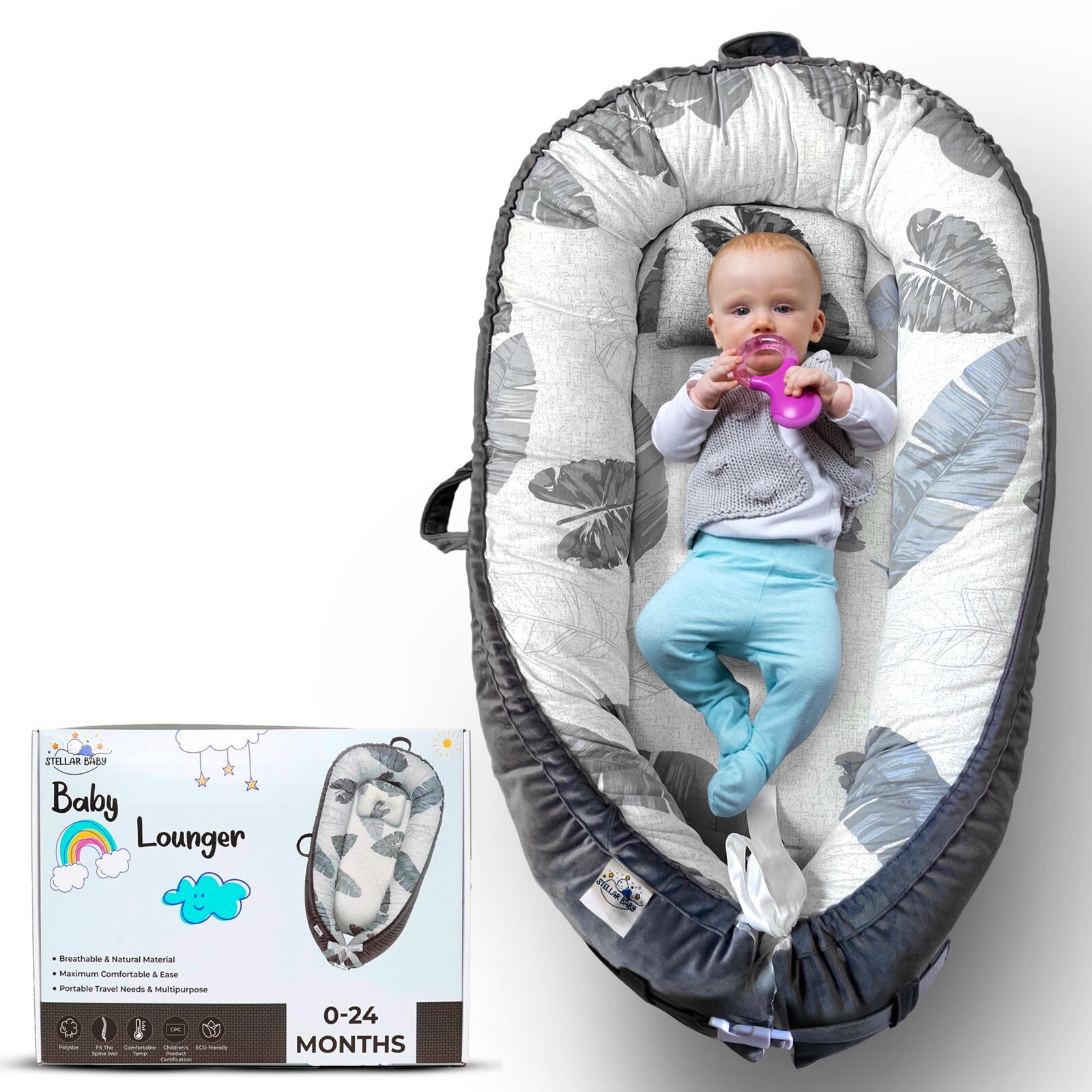 Stellar Baby Lounger for Newborns (0-24 Months) - Breathable, and Portable