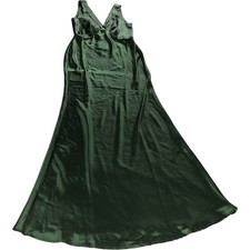 Rewritten Amelia Dress Size 8 Women's Olive Green Satin Deep V Neck