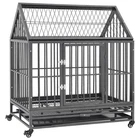 Dog Cage with Roof Black Silver Steel 92x62x106cm Wheels Lockable Removable Tray