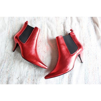 Anine Bing Stevie Metallic Red Kitten Heel Ankle Boots Size 40