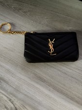 Saint Laurent YSL Logo Quilted Black Zip Wristlet Wallet w/ Card Slots