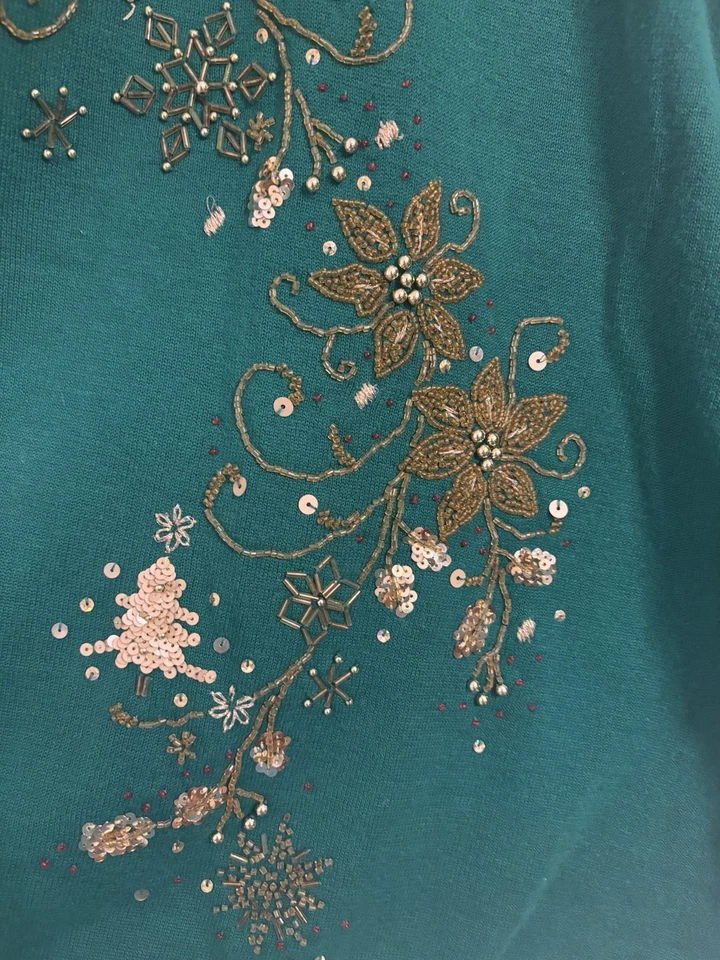 Suéter Berek 1x Mujer Vintage Cuentas Reno Tejido Vacaciones Navidad Flores de Pascua Foto 4 de 4