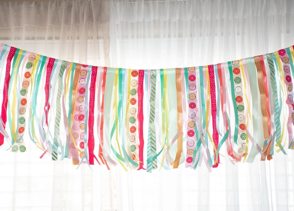 Guirnalda de Cinta, Cintas Rosa Menta Color Banners, Impresiones de Donuts, Guirnalda de Donuts Foto 2 de 3