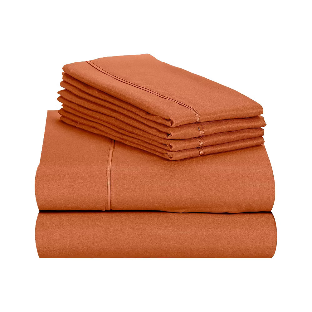 LuxClub 6 PC Autumn Orange Queen Microfiber Solid Performance Sheet Set, Soft