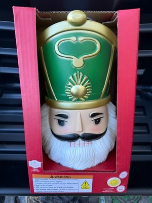 Nutcracker Blow Mold 14'' Holiday Time Light Up Christmas Tree Topper Green Hat
