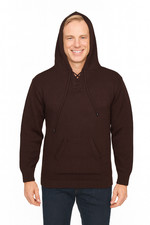 MEN HANDMADE ANDEAN ALPACA BROWN PULLOVER HOODIE SZ M
