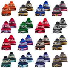 Unisex Adult Hockey Cuffed Knit Hat Fleece lined With Pom 25A