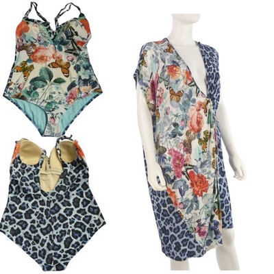 Parah Badeanzug Gr. 18 Bikini Cover Up Kleid Set Einteiler Blumen Leopardenmuster