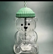 2025 Holiday New Glass Bear Cold Cup With Straw 20oz Mug Jar Coffee Unbranded