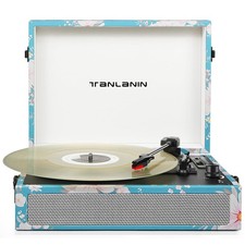 Vintage Bluetooth Vinyl Record Player 3-Speed with Built-in Speakers, Portabl...