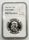 1956 Proof Franklin Half Dollar 50C NGC PF68 Cameo Type 2 Silver US Coin BM1