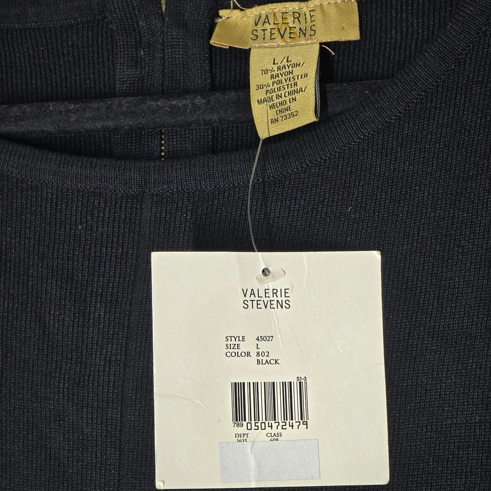 Valerie Stevens Women's L Black Tunic Top Faux Leather Trim Pockets NWT - Image 3 of 4