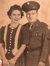 WWII Era US Army Soldier w/ Sweetheart 1940s Original 5x7 Vintage Photo
