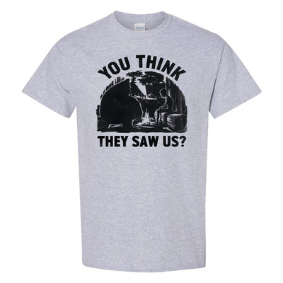 Bigfoot Alien T Shirt You Think They Saw Us Campfire Lake Vintage Graphic Tee
