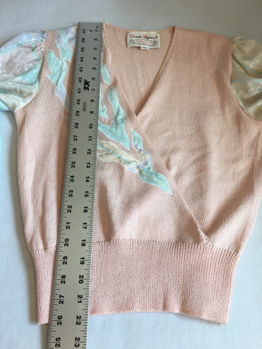 Vintage Derek Rayne Jessica Knits Womens Peach Green V-Neck