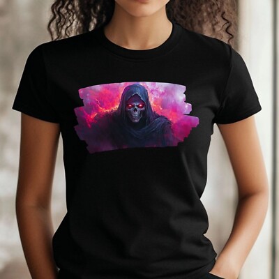 Women Grim Reaper Portrait Motif Cotton T-Shirt Size XS to 3XL