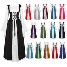 Plus Size Medieval Lace up Cosplay Dress, Renaissance Flare Sleeve Maxi Dress