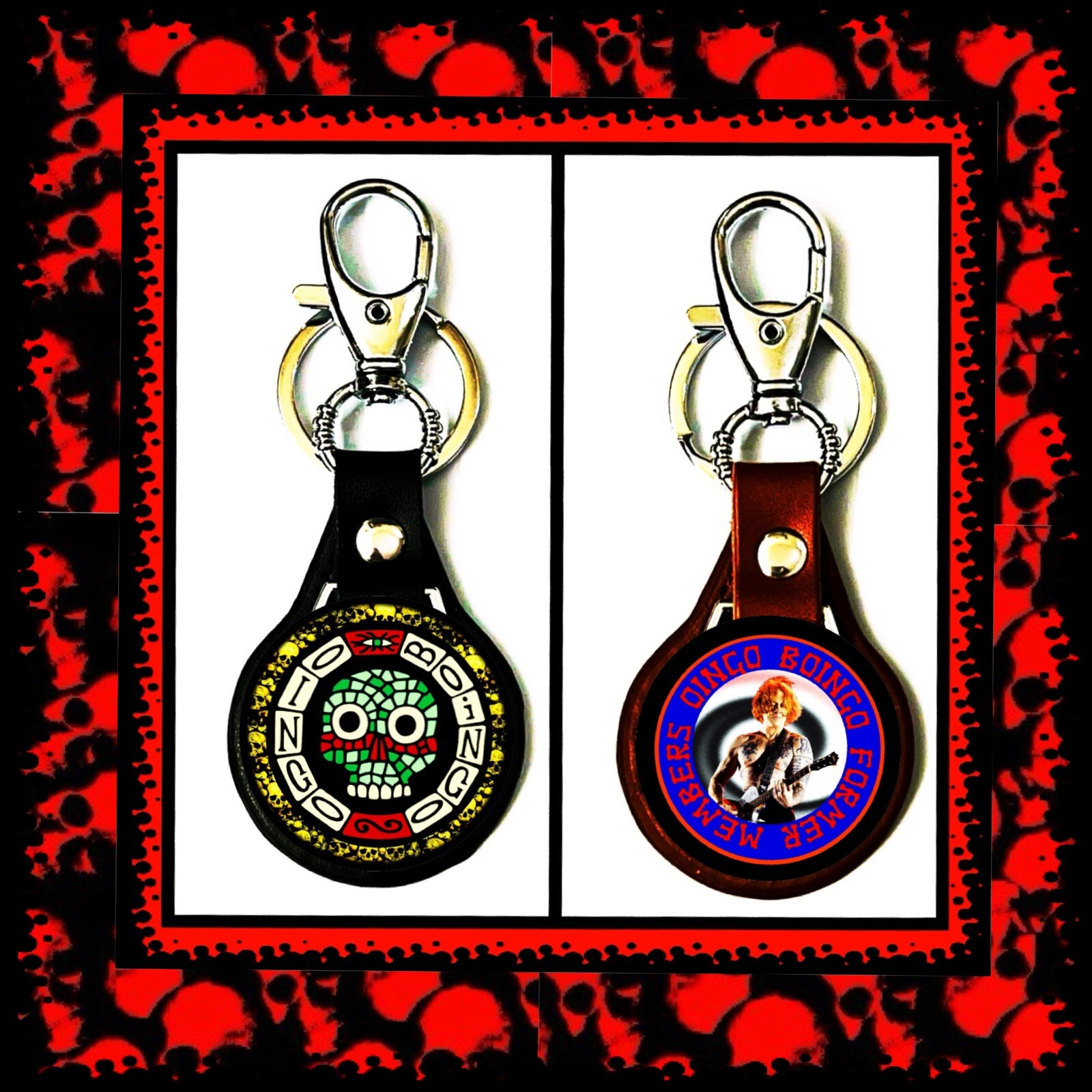 OINGO BOINGO TWO LEATHER KEYCHAINS COLLECTION 🇺🇸 CONCERT GOODS 👍🏻