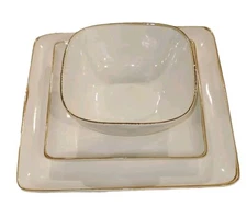 Famiware Dinnerware Set for 4 Ocean Square 12-Piece Kitchen Plates and Bowls Set