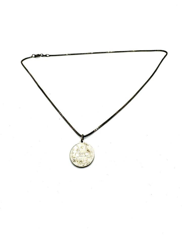 925er Silber Kette mit Münze Anhänger Schmuck antik vintage filigran Kleeblatt - Bild 3 von 4