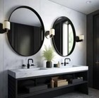 2x 30" Round Mirror Metal Framed Mirror Wall Bathroom Mirror, Black, 1.3in Thick