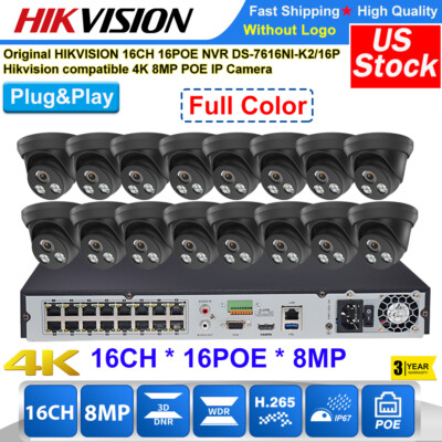 4K HIKVISION 16CH 16POE CCTV Systems Security Camera 8MP Black Color Camera lot