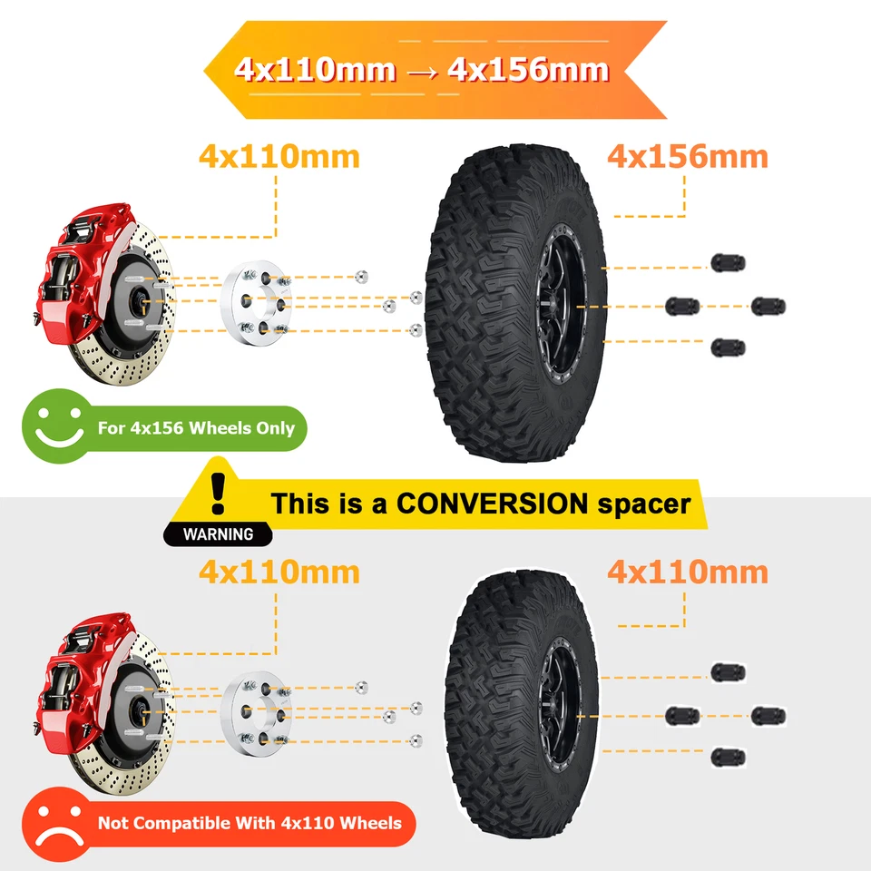 4x110 to 4x156 4pcs 1.5" Wheel Adapter Spacers For Arctic Cat 250 300 400 Can-am - Image 2 of 4