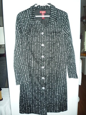 Sangria Coat/Dress Size 12 Black With White Dots button front long sleeves