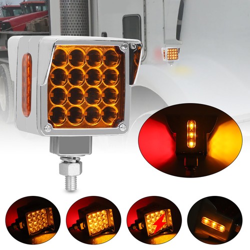 LED Square Semi Truck Trailer Double Face Fender Turn Signal Light Amber/Red NEW - Picture 23 of 24
