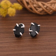 Black Obsidian Raw Gemstone Stud Earring Sterling Silver Healing Crystal Jewelry