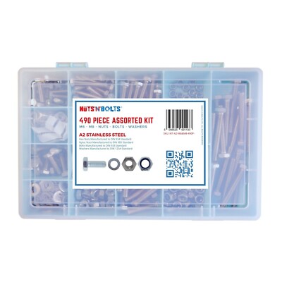 M6 & M8 Muttern und Schrauben Sortiment Kit Box Sechskant NylocMuttern und Unterlegscheiben Edelstahl