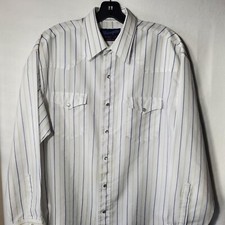 Wrangler Cowboy Cut X Long Tails Striped Long Sleeve Pearl Snap Shirt Mens XL