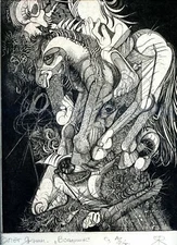 Original Surrealistic Etching Art Print Ex libris Graphic by Oleg Yakhnin