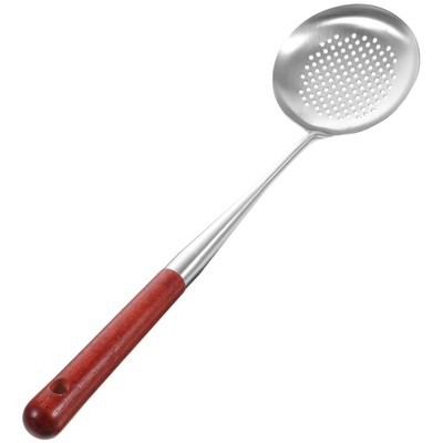  Extended Wooden Handle Spoon Colander with Long Handled Strainer Scoop Skimmer