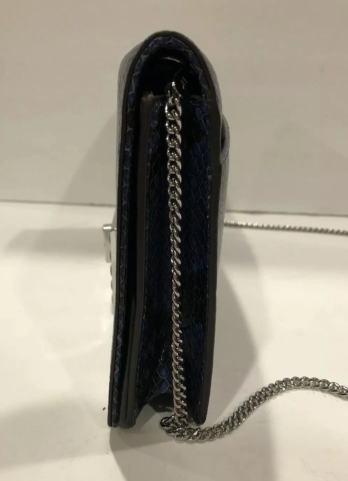 Michael Kors Ellie Md Shoulder Flap Bag Clutch Snake Print Electric Blue $378 - Image 4 of 4