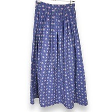 Vintage Floral Skirt Purple Midi Button-Up Roses Cotton Cottagecore Modest Retro