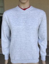 Vintage Jerzees Soft Crewneck Sweatshirt USA Made Size Large Gray Red Trim