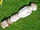 Massive Pine NEWEL POST, old paint, square nails, 48" x 8" circa1900 or earlier — photo 1