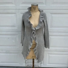 Anthropologie Sparrow Gray Sz S Ruffle Cardigan Lambswool Angora Blend Boho