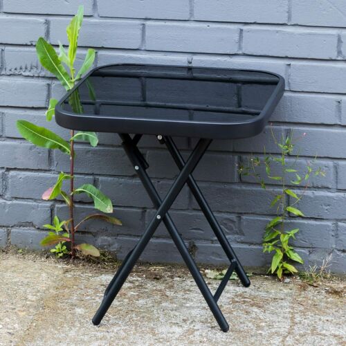 INDOOR OUTDOOR PORTABLE GARDEN PATIO BISTRO FOLDING GLASS TOP METAL TABLE - Picture 2 of 15