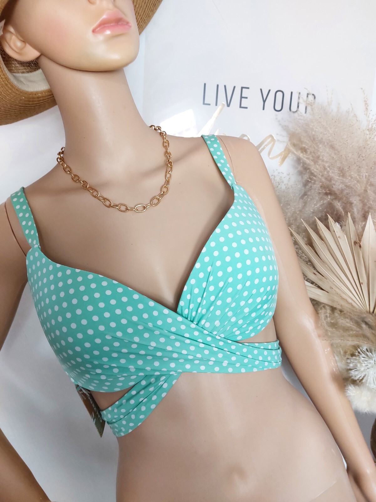 Calzedonia Bikini Oberteil gepunktet mintgrün weis türkis 40 90B 85C 80