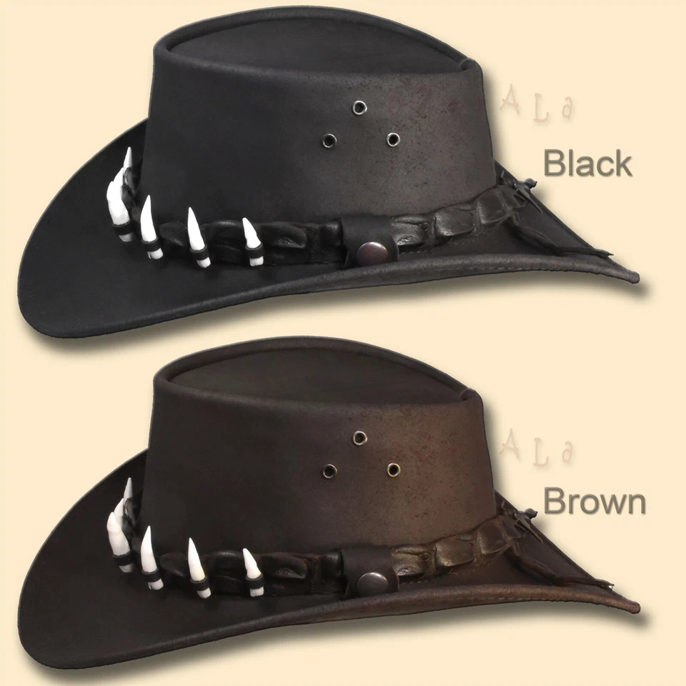 【oZtrALa】Aussie CUERO Sombrero COCODRILO Dientes Banda Vaquero DUNDEE Hombres AUSTRALIANO Foto 3 de 4