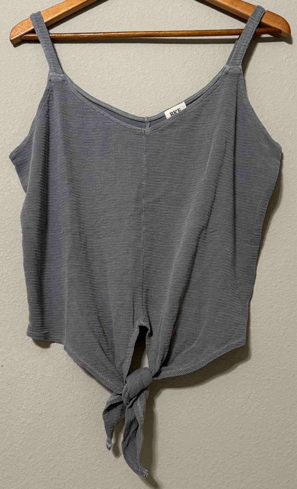 BKE Buckle Women's L Crop Tank Top Gray Waffle Knit Thermal Y2K Style NWT
