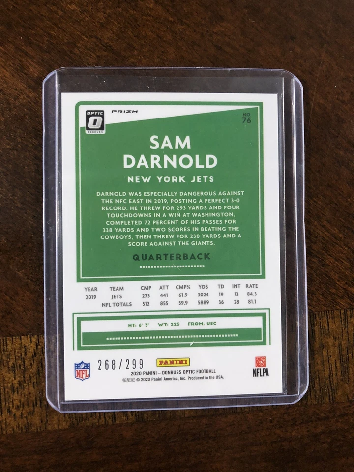 2020 donruss optic SAM DARNOLD aqua prism /299 Jets - Image 2 of 2
