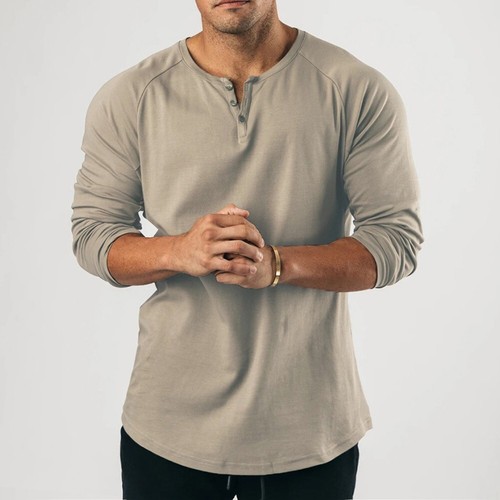 Casual Grandad T-Shirt in Soft Cotton Blend with Slim Fit and Long Sleeve - Picture 36 of 39